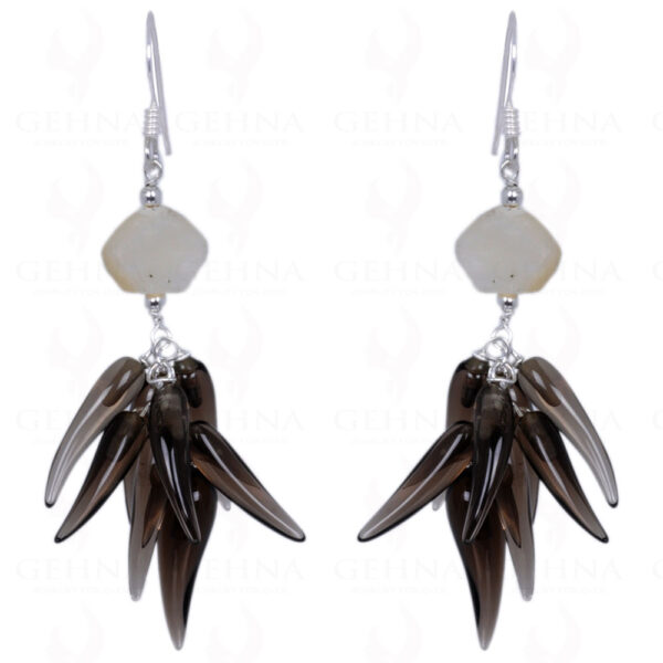 Shell Pearl & Smoky Topaz Gemstone Earrings Made In .925 Solid Silver ES-1391