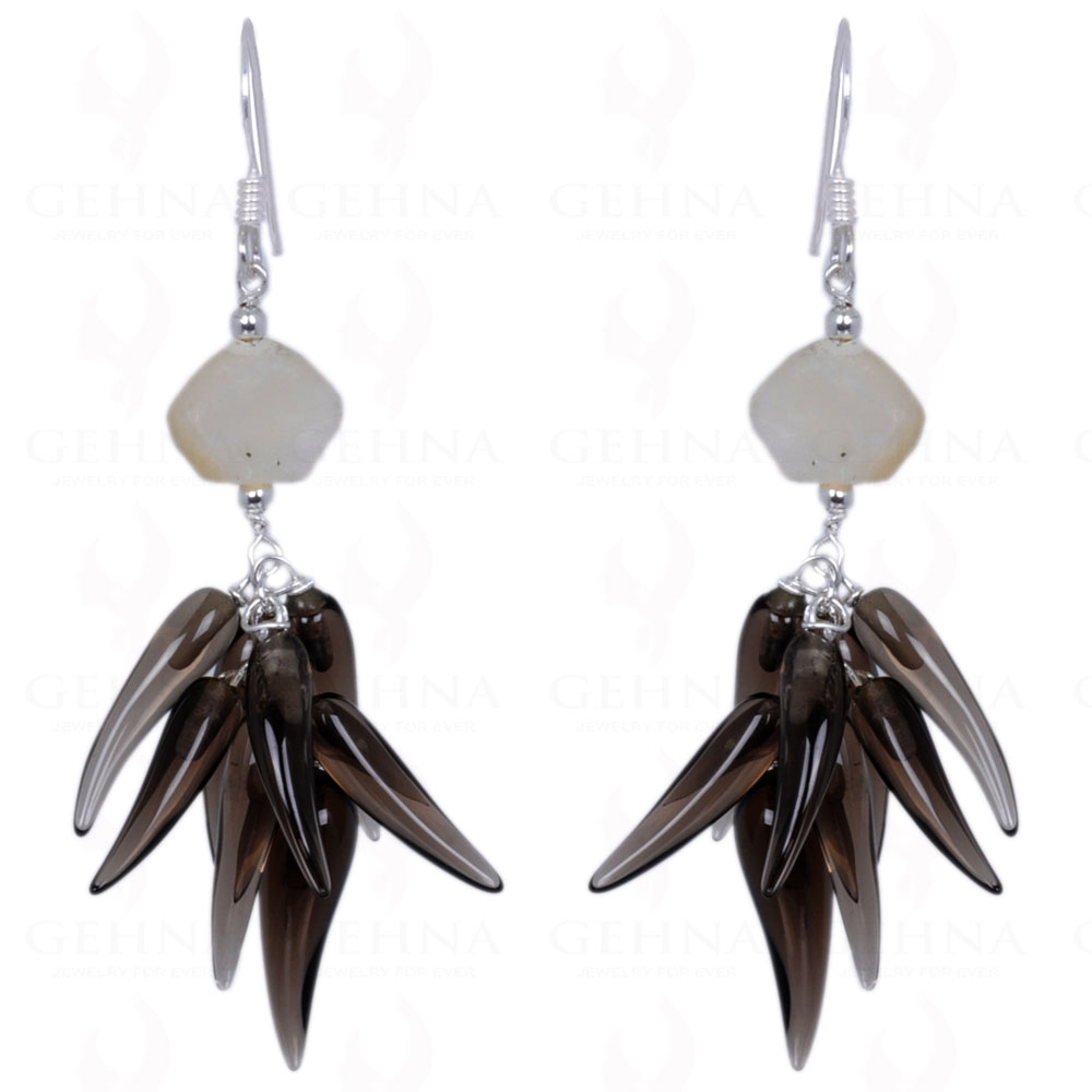 Shell Pearl & Smoky Topaz Gemstone Earrings Made In .925 Solid Silver ES-1391