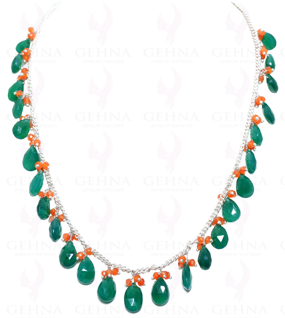 Natural Carnelian Gemstone & Green Onyx Bead Necklace NS-1391