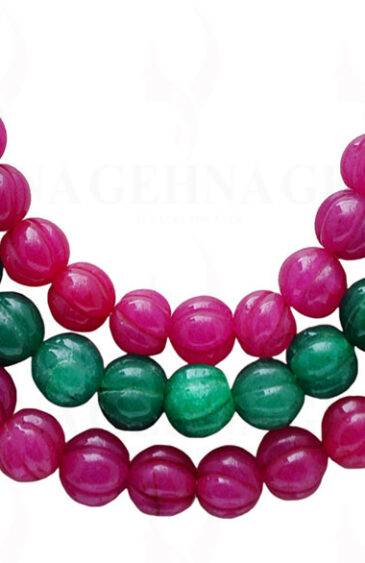 3 Rows Ruby & Emerald Gemstone Melon Shape Necklace NP-1392