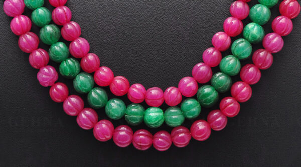 3 Rows Ruby & Emerald Gemstone Melon Shape Necklace NP-1392