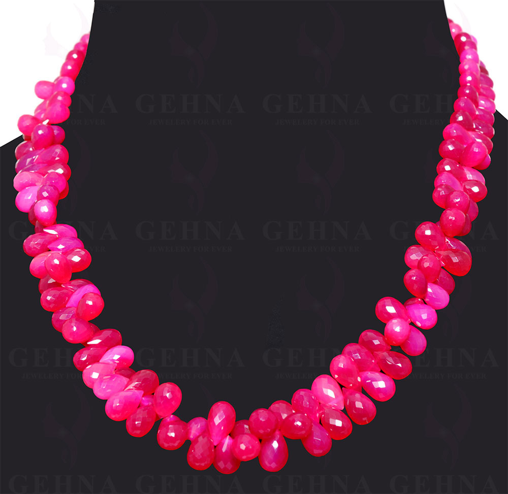 Pink Chalcedony Gemstone Faceted Briolette Necklace NS-1394