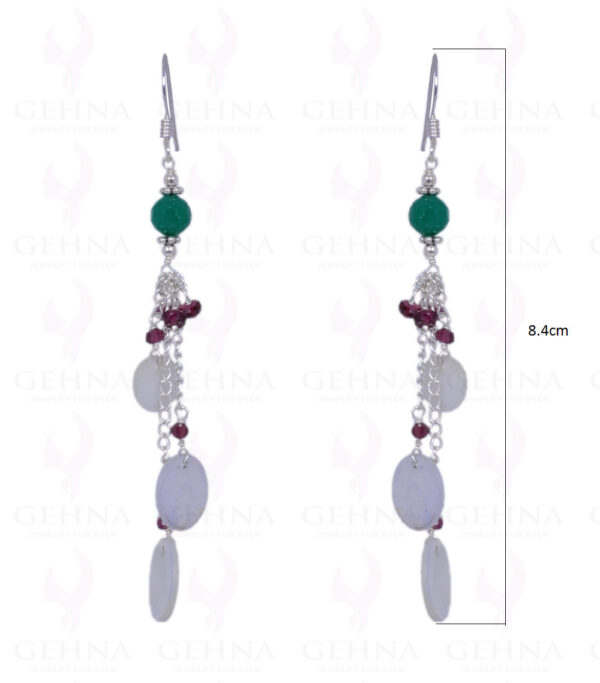 Shell Pearl, Garnet & Green Jade Gemstone Earrings In .925 Solid Silver ES-1394