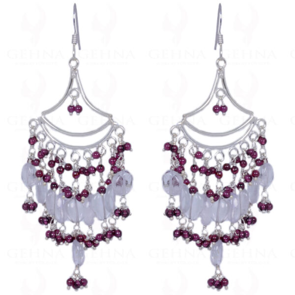 Rose Quartz & Red Garnet Gemstone Earrings Made In .925 Solid Silver ES-1395