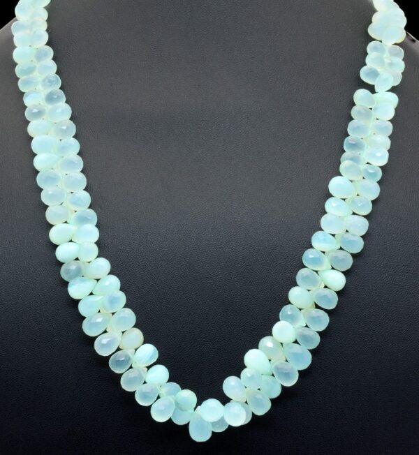 Aqua Blue Chalcedony Gemstone Faceted Briolette Necklace NS-1395