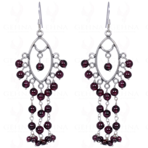 Red Garnet Gemstone Bead Earrings Made In .925 Solid Silver ES-1397