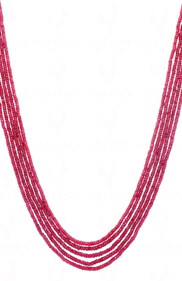 5 Rows Of Glass Filled Ruby Gemstone Faceted Bead Necklace NP-1397