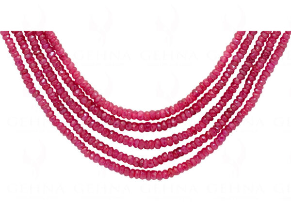 5 Rows Of Glass Filled Ruby Gemstone Faceted Bead Necklace NP-1397