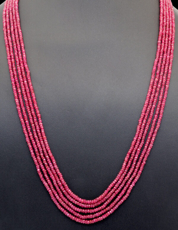 5 Rows Of Glass Filled Ruby Gemstone Faceted Bead Necklace NP-1397