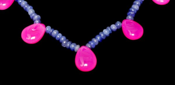 Tanzanite & Pink Chalcedony Gemstone Bead Necklace NS-1398