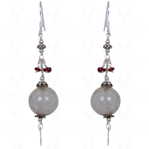 Lemon Topaz & Red Garnet Gemstone Bead Earrings Made In .925 Solid Silver ES-1399