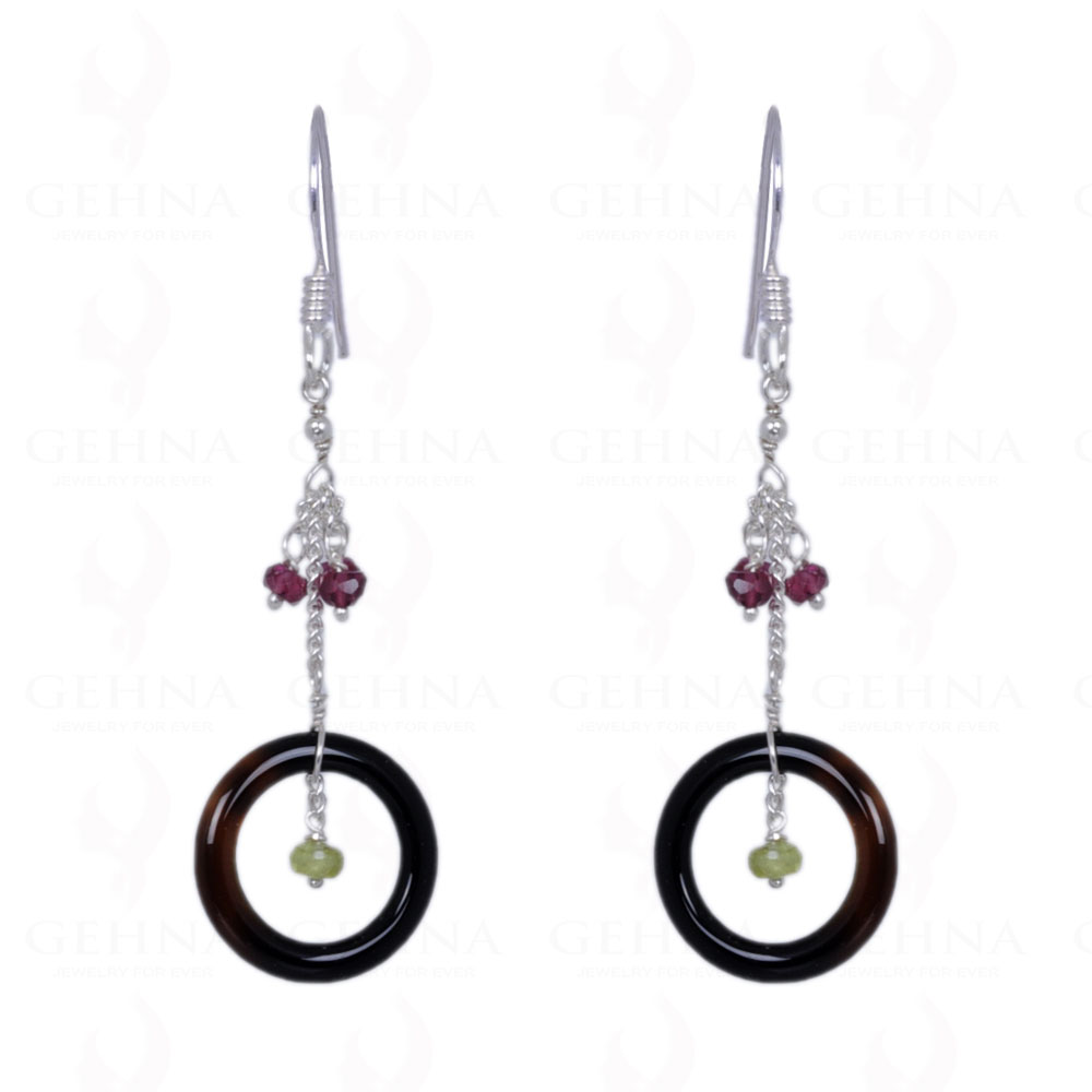 Garnet, Peridot & Tiger Eye Gemstone Earrings In .925 Solid Silver ES-1400