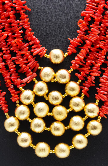 6 Rows Of Coral Gemstone Beaded Necklace NP-1401