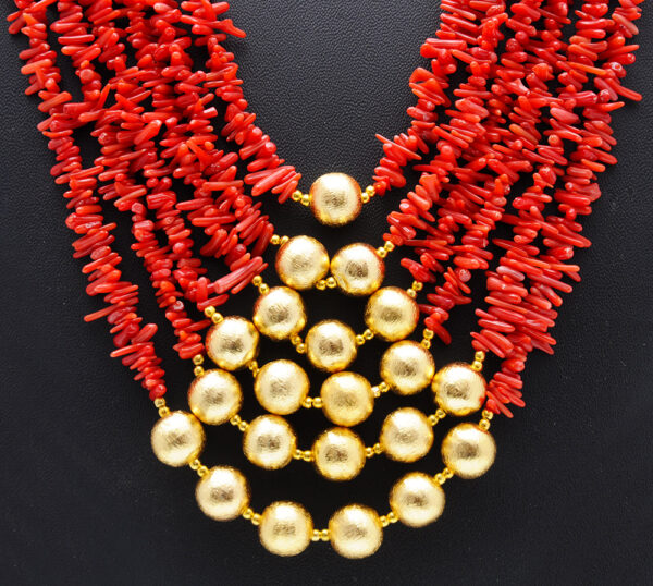 6 Rows Of Coral Gemstone Beaded Necklace NP-1401