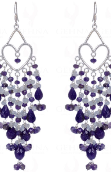 Aquamarine & Amethyst Gemstone Earrings Made In .925 Sterling Silver ES-1404 (Yellow gold rodhium plating available)