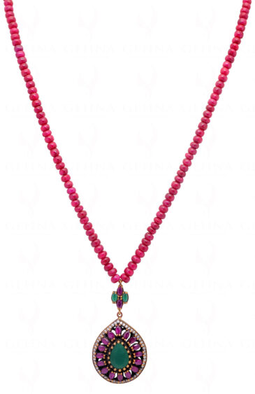 Ruby & Emerald Gemstone Beaded String With Silver Element NP-1404
