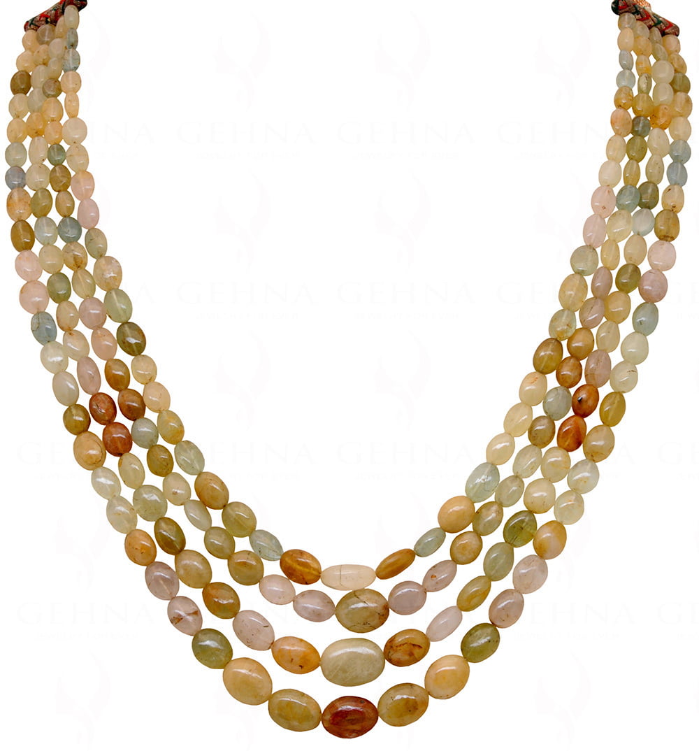 4 Rows of Multicolor Aquamarine Oval Shaped Gemstone Bead Necklace NS-1404