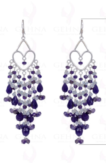 Aquamarine & Amethyst Gemstone Earrings Made In .925 Sterling Silver ES-1404 (Yellow gold rodhium plating available)