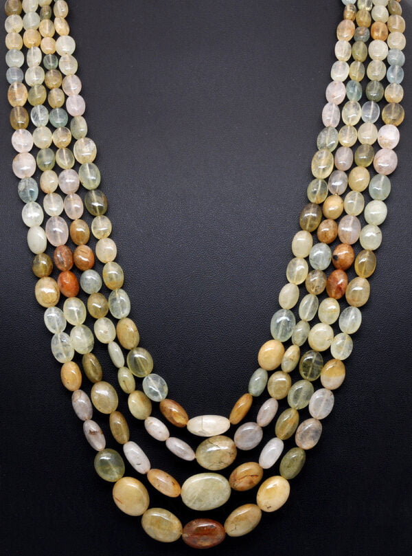 4 Rows of Multicolor Aquamarine Oval Shaped Gemstone Bead Necklace NS-1404