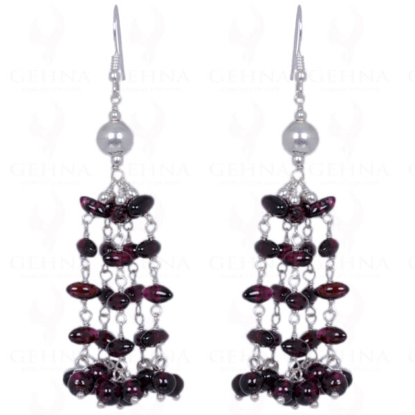 Red Garnet Gemstone Bead Earrings Made In .925 Sterling Silver ES-1405