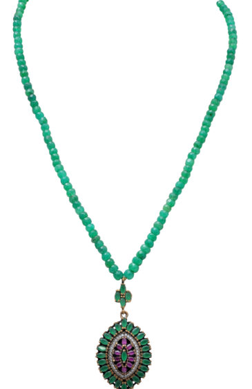 Ruby & Emerald Gemstone Faceted Beaded Necklace With Silver Element NP-1405