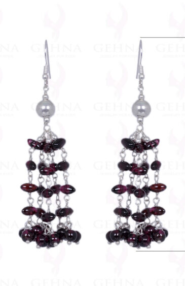 Red Garnet Gemstone Bead Earrings Made In .925 Sterling Silver ES-1405