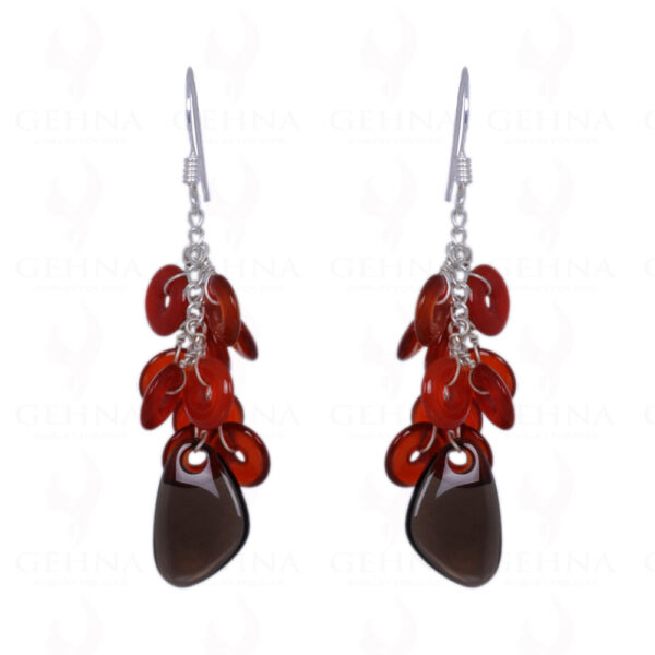 Carnelian & Smoky Topaz Gemstone Earrings Made In .925 Sterling Silver ES-1406