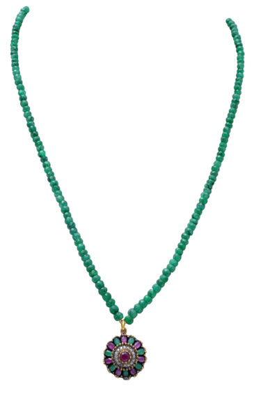 Ruby & Emerald Gemstone Faceted Beaded Necklace With Silver Element NP-1406