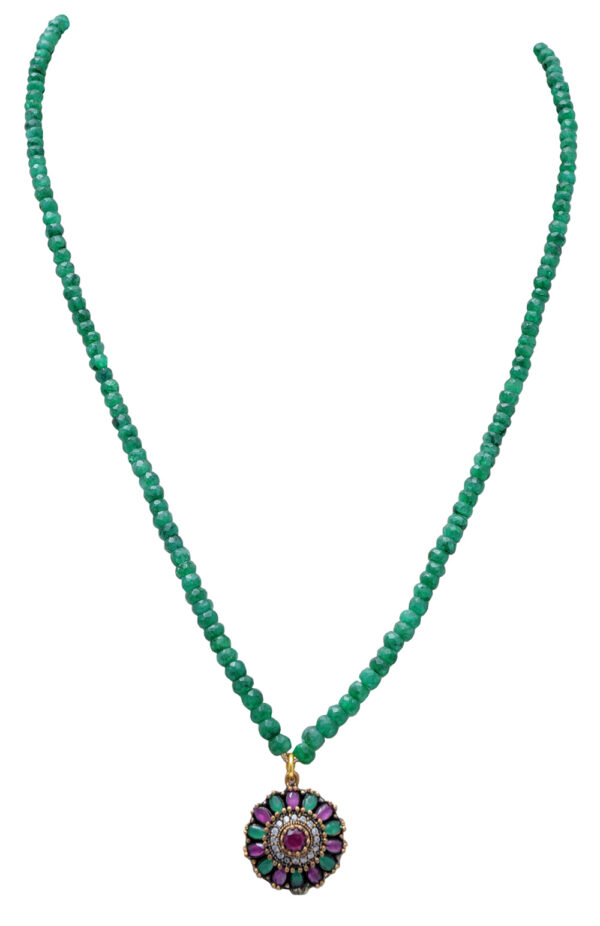 Ruby & Emerald Gemstone Faceted Beaded Necklace With Silver Element NP-1406