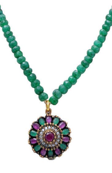 Ruby & Emerald Gemstone Faceted Beaded Necklace With Silver Element NP-1406