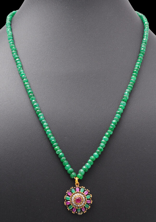 Ruby & Emerald Gemstone Faceted Beaded Necklace With Silver Element NP-1406