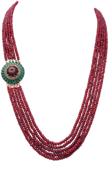 5 Rows Of Ruby Gemstone Beaded Necklace With Silver Element NP-1407