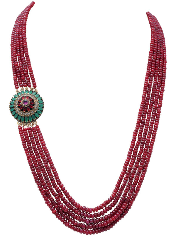 5 Rows Of Ruby Gemstone Beaded Necklace With Silver Element NP-1407