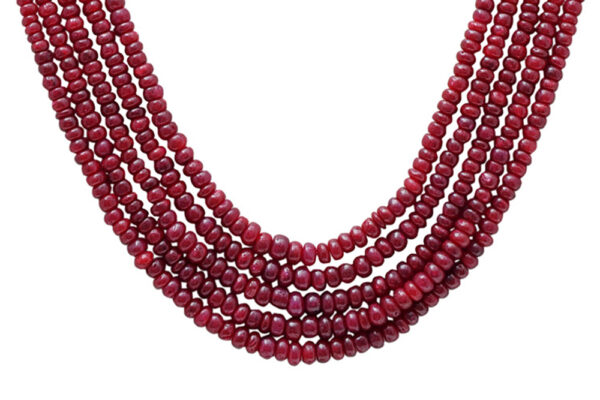 5 Rows Of Ruby Gemstone Beaded Necklace With Silver Element NP-1407