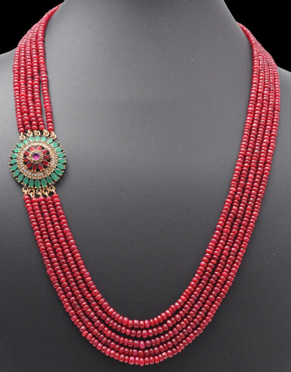 5 Rows Of Ruby Gemstone Beaded Necklace With Silver Element NP-1407