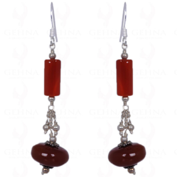 Carnelian Gemstone Bead & Tube Earrings Made In .925 Solid Silver ES-1408