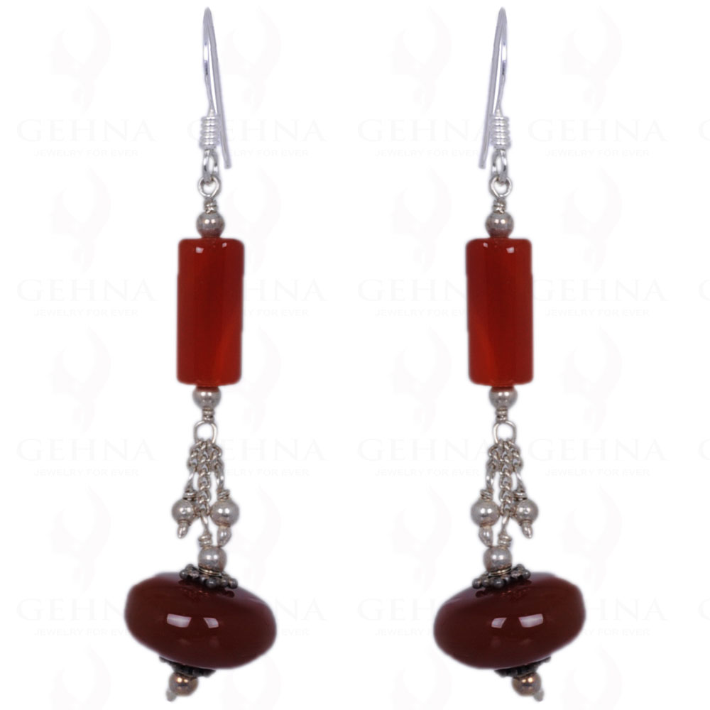 Carnelian Gemstone Bead & Tube Earrings Made In .925 Solid Silver ES-1408