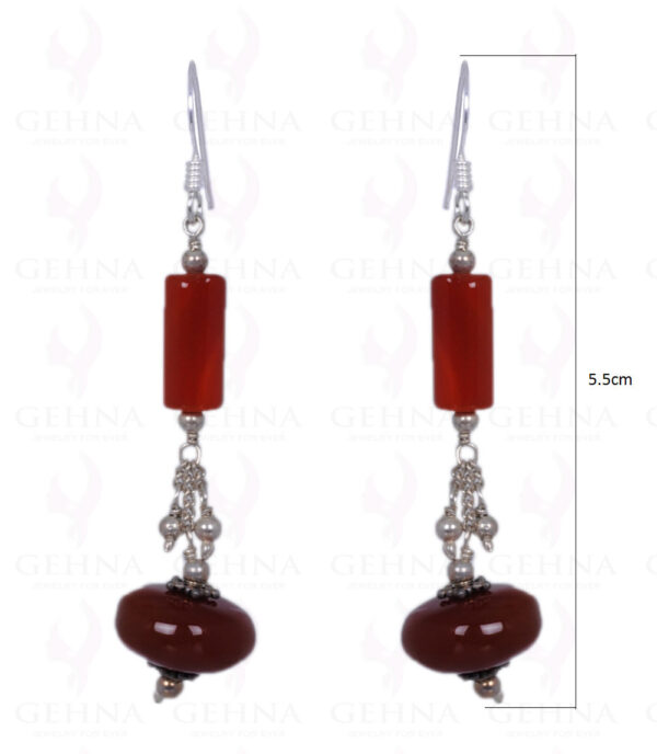 Carnelian Gemstone Bead & Tube Earrings Made In .925 Solid Silver ES-1408