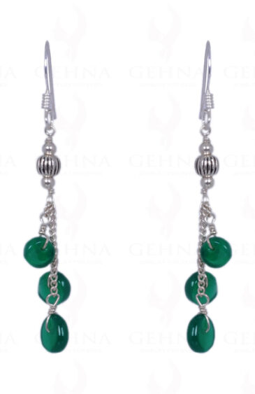 Green Onyx Button Shape Bead Earrings Made In 925 Sterling Silver ES-1409