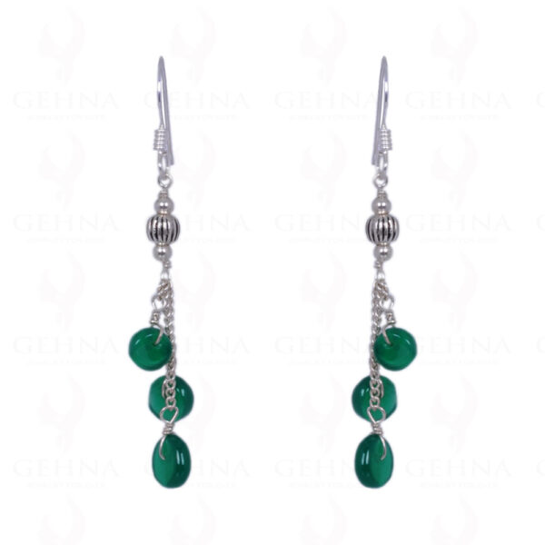 Green Onyx Button Shape Bead Earrings Made In 925 Sterling Silver ES-1409