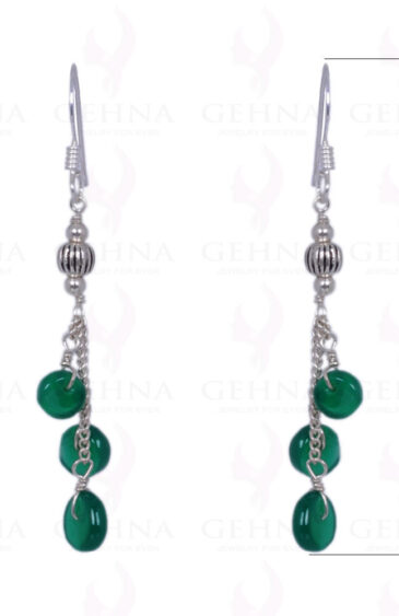 Green Onyx Button Shape Bead Earrings Made In 925 Sterling Silver ES-1409