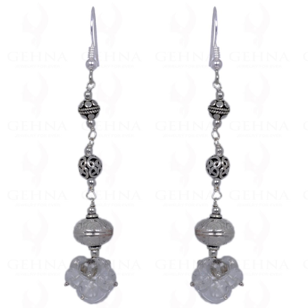 Rock-Crystal & Lemon Topaz Gemstone Bead Earrings In .925 Solid Silver ES-1410