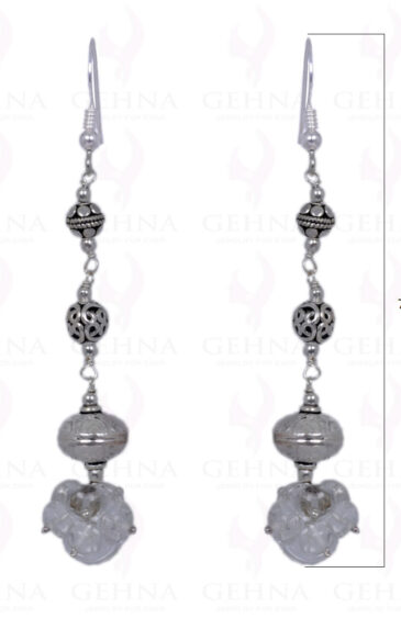 Rock-Crystal & Lemon Topaz Gemstone Bead Earrings In .925 Solid Silver ES-1410