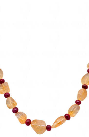 Ruby & Citrine Gemstone Beaded Necklace NS-1411