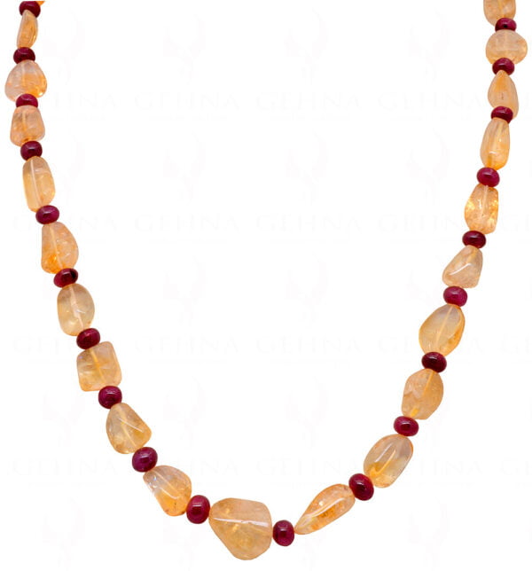 Ruby & Citrine Gemstone Beaded Necklace NS-1411