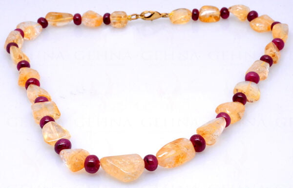 Ruby & Citrine Gemstone Beaded Necklace NS-1411