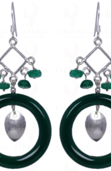 Green Onyx Gemstone Bead Earrings Made In .925 Sterling Silver ES-1412