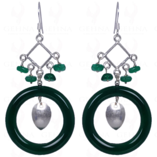 Green Onyx Gemstone Bead Earrings Made In .925 Sterling Silver ES-1412