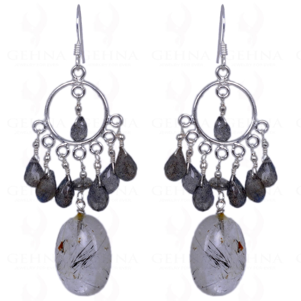 Labradorite & Rutile Quartz Gemstone Earrings Made In .925 Solid Silver ES-1413