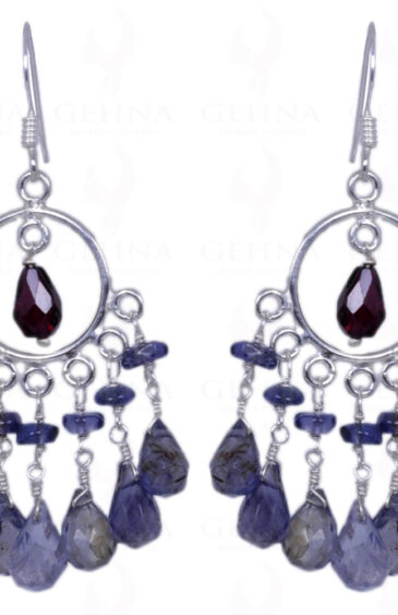 Iolite & Red Garnet Gemstone Earrings Made In .925 Solid Silver ES-1414